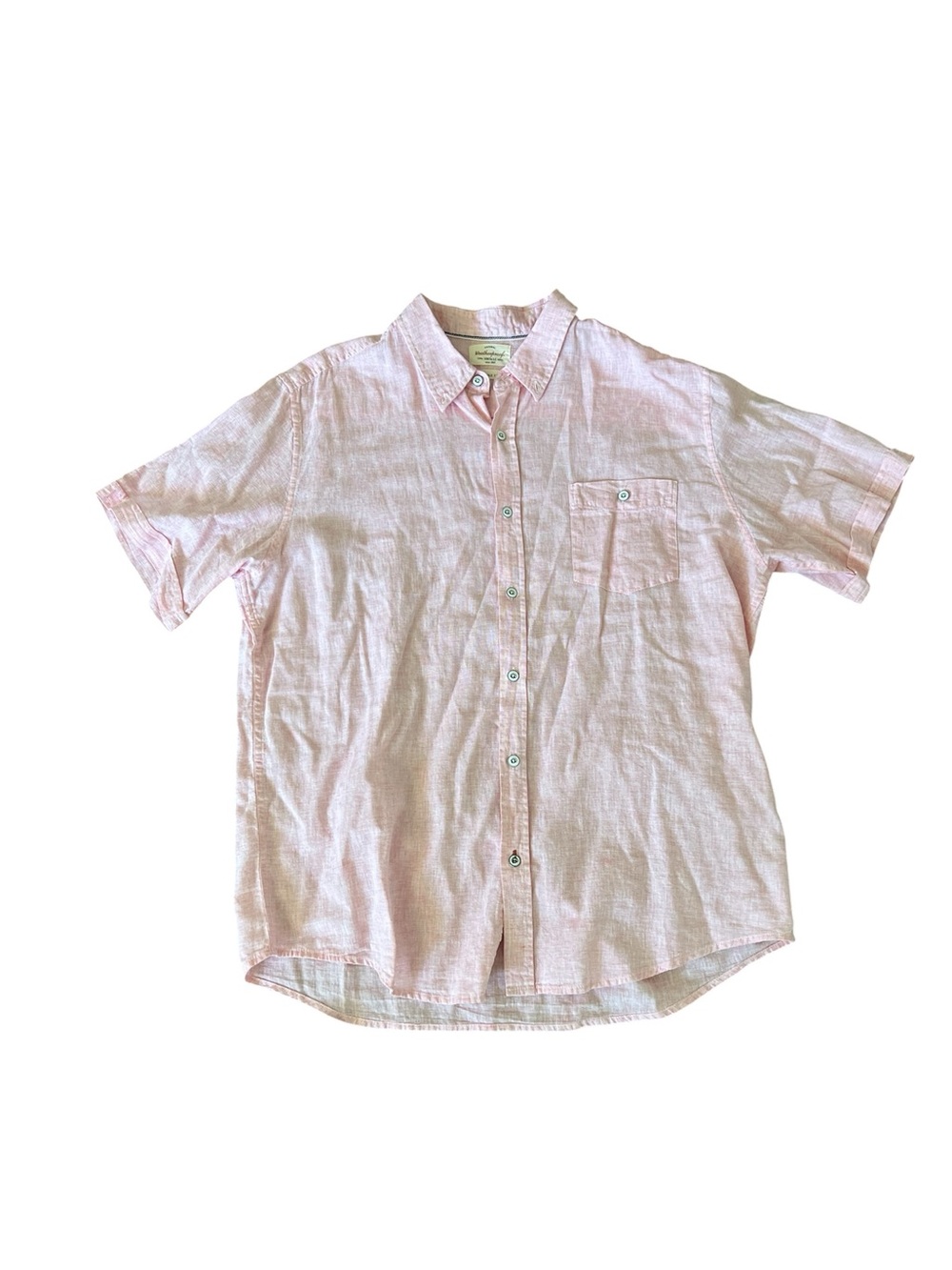 Men’sWeatherproof Light Pink Washable Linen Short Sleeve Shirt